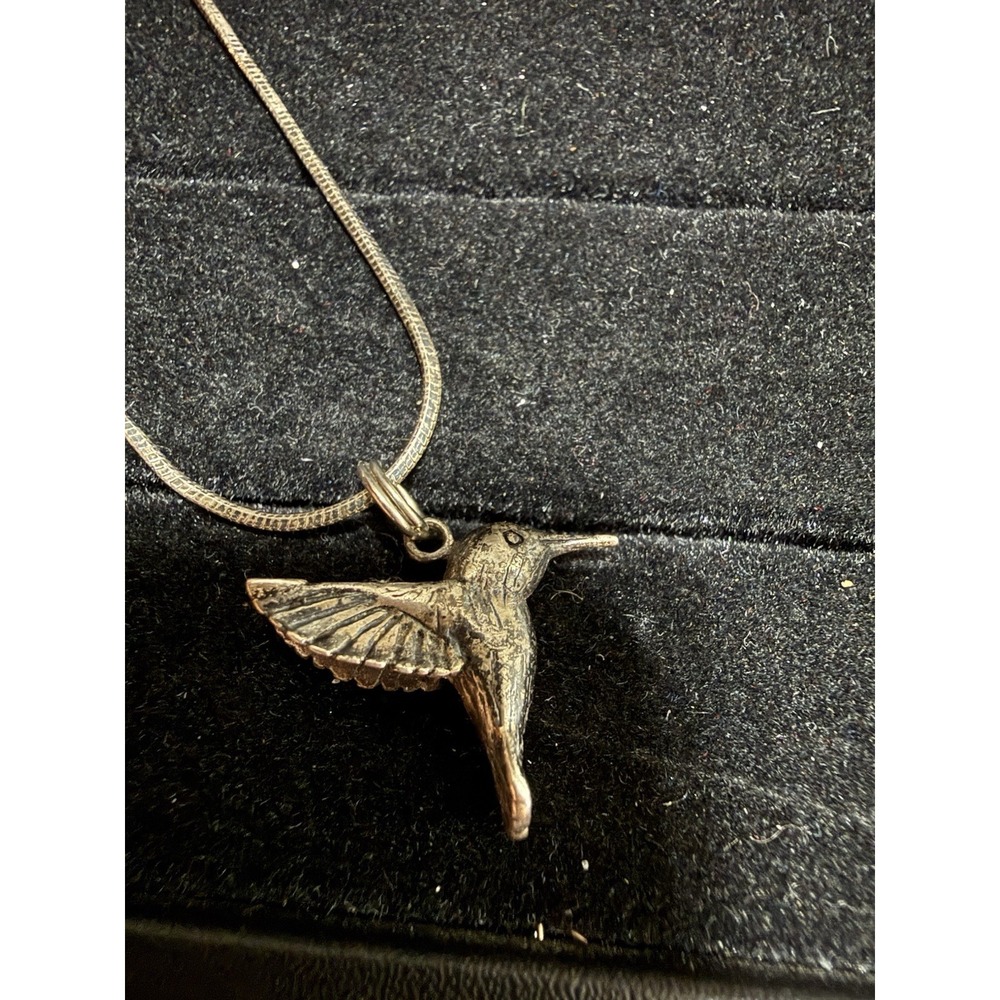 VTG Native American Silver Hummingbird Pendant 925 Chain Necklace Signed 925 OP - Picture 5 of 12